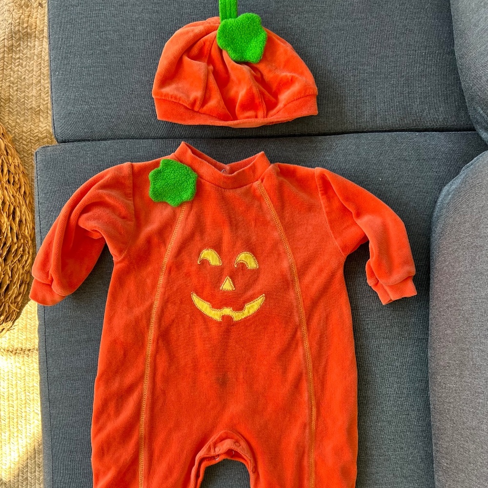 Baby Pumpkin super soft chenille 9 months halloween fall onesie long sleeve